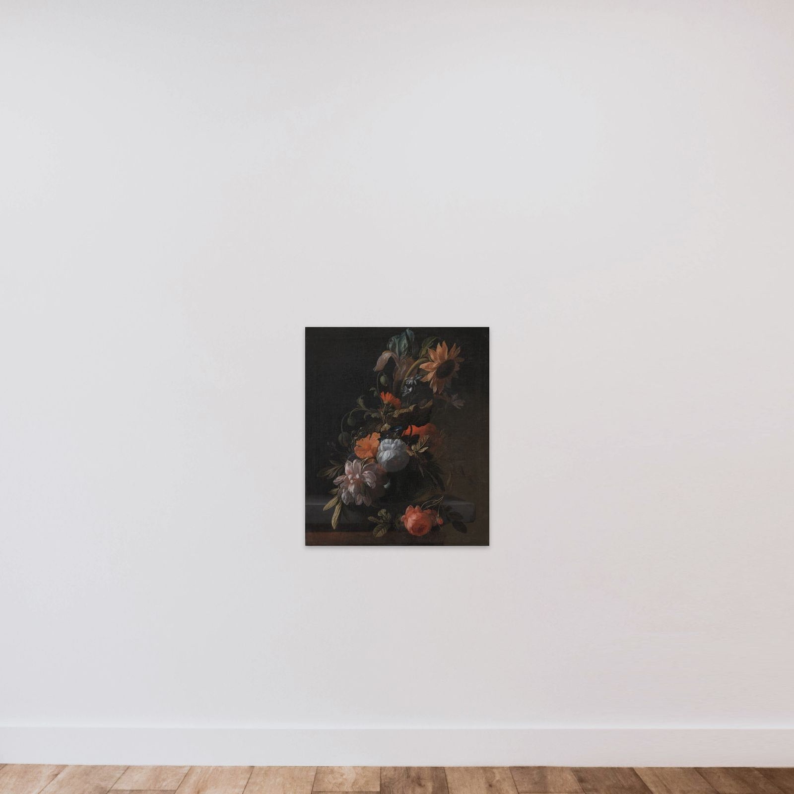 En skål med blomster unframed — shown to scale