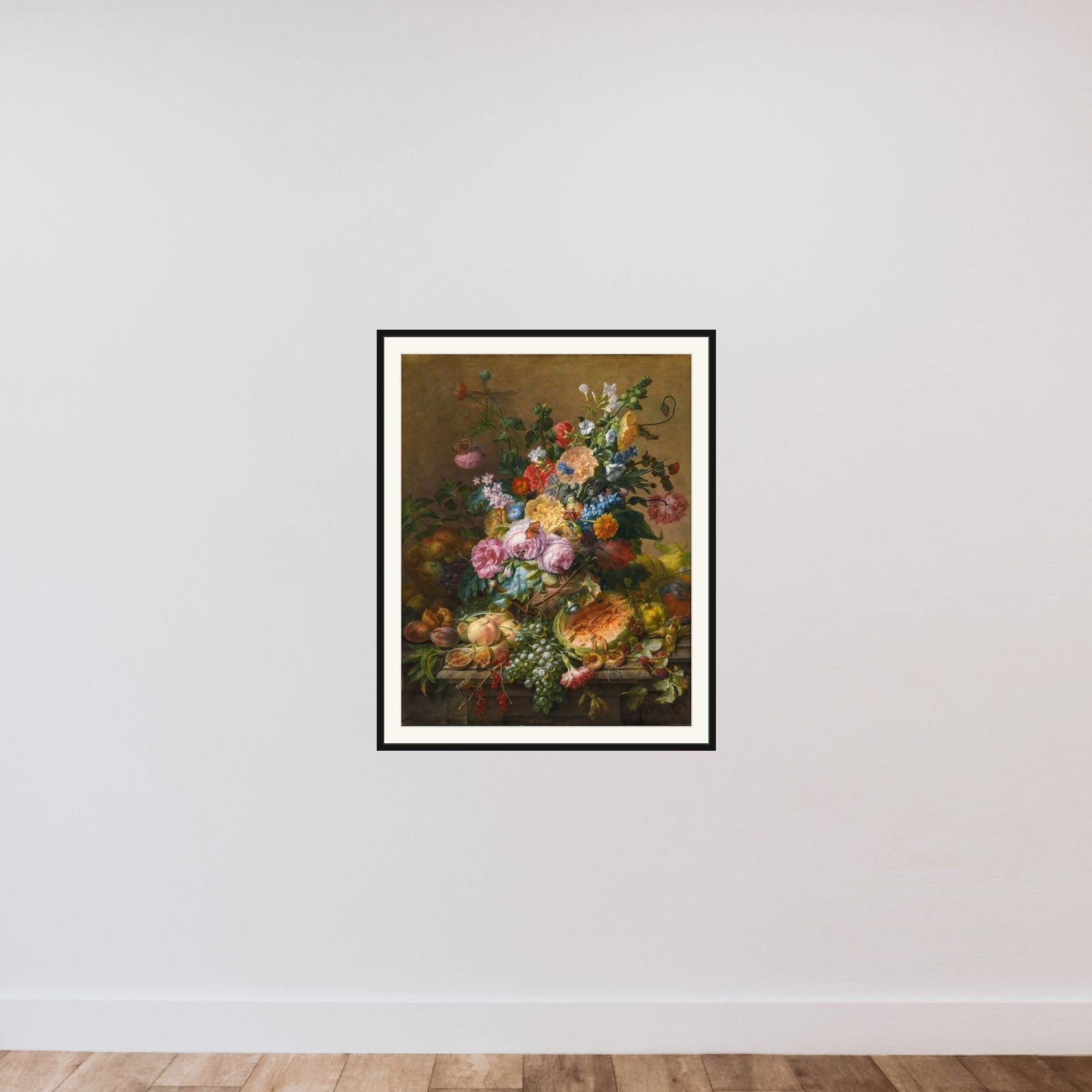 Blomster framed — shown to scale