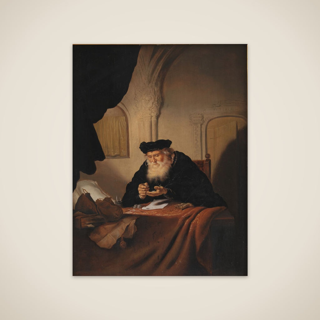 En olding tæller sine penge unframed print