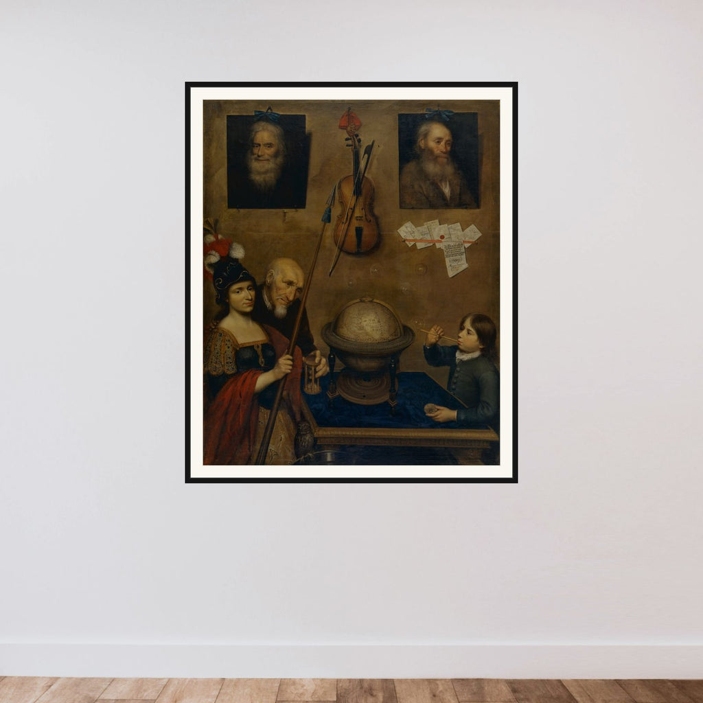 Vanitas med Minerva framed — shown to scale