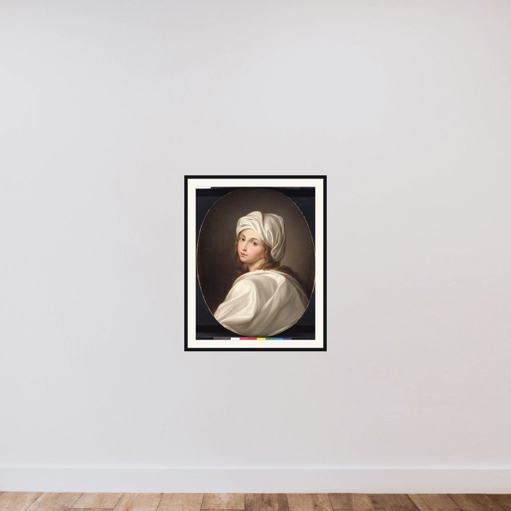 Beatrice Cencis portræt framed — shown to scale