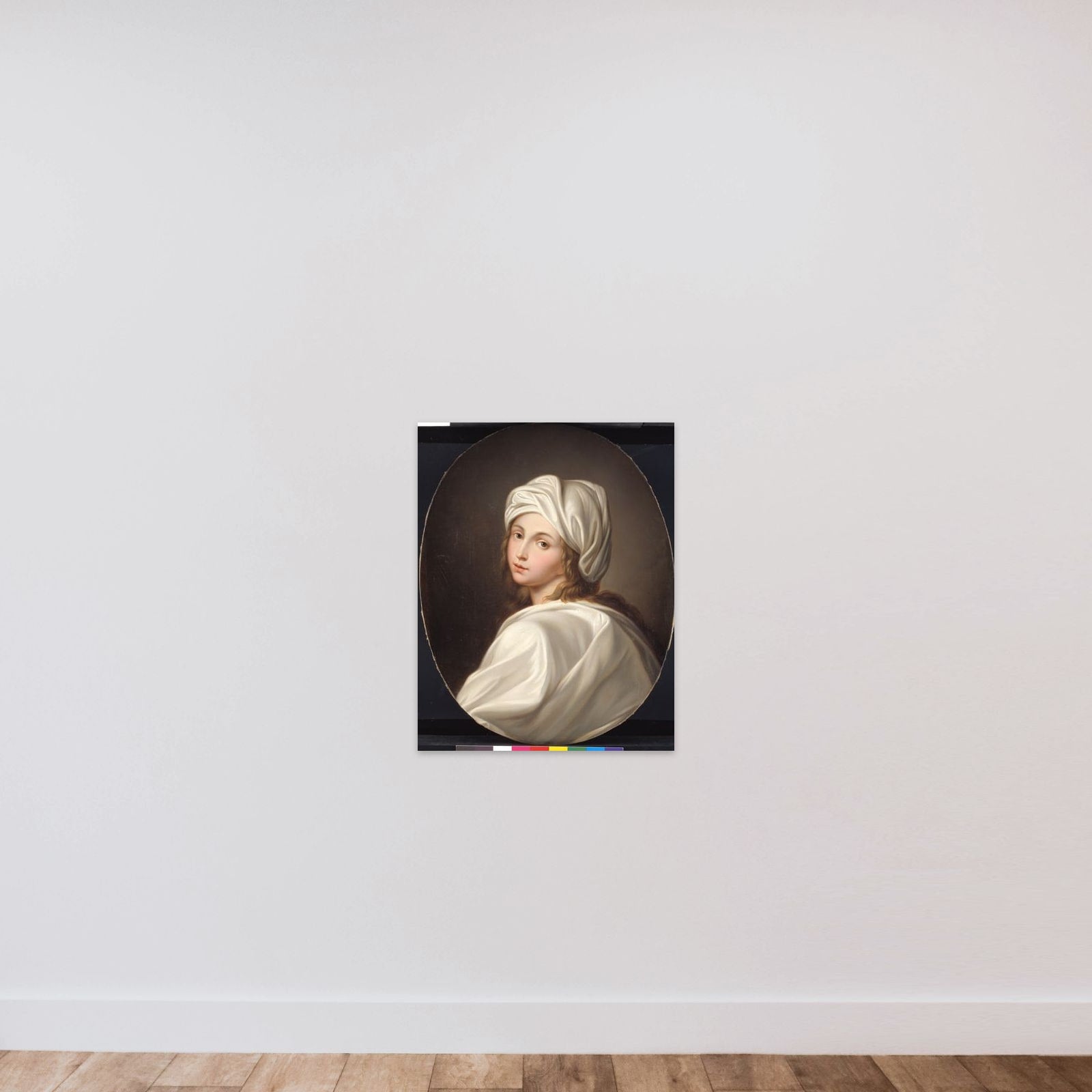 Beatrice Cencis portræt unframed — shown to scale
