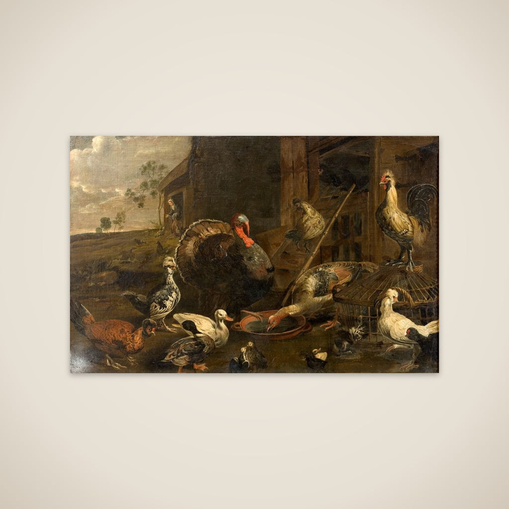 Høns, ænder og en kalkunsk hane unframed print