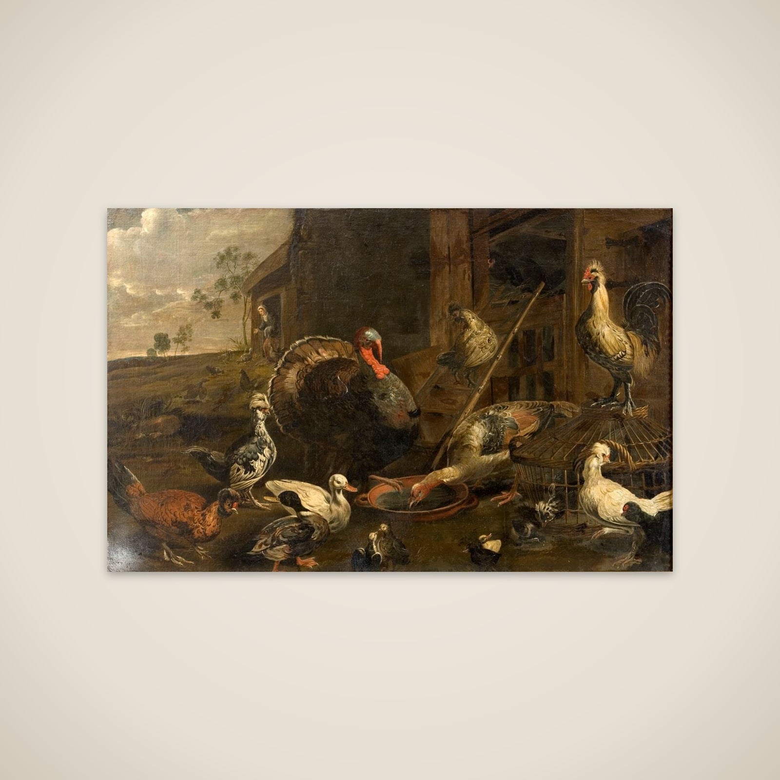 Høns, ænder og en kalkunsk hane unframed print