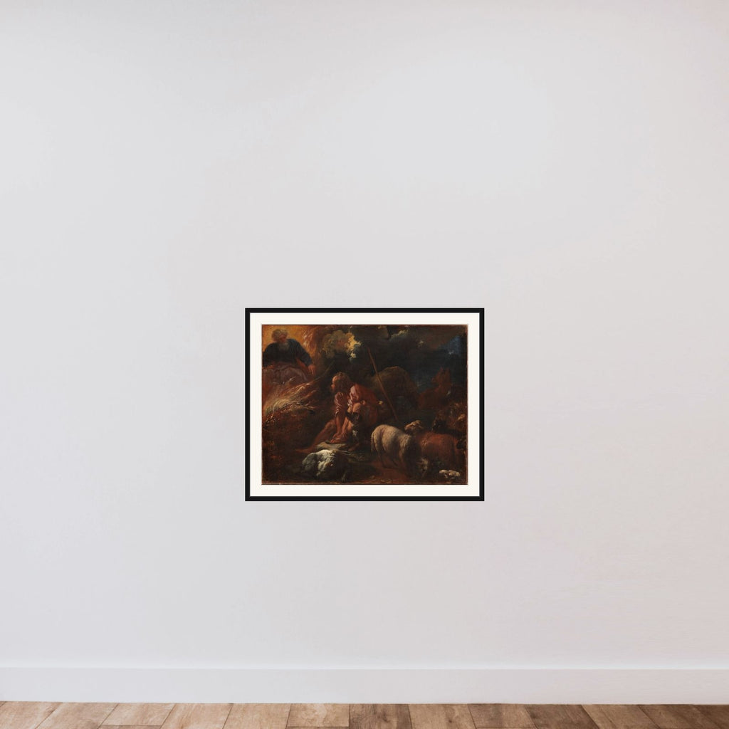 Moses og den brændende tornebusk framed — shown to scale