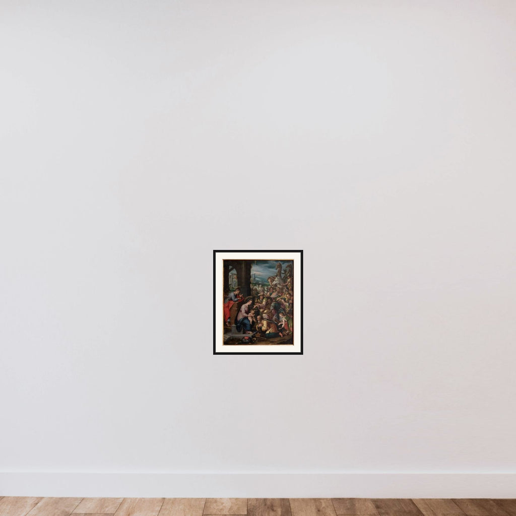 Kongernes tilbedelse framed — shown to scale