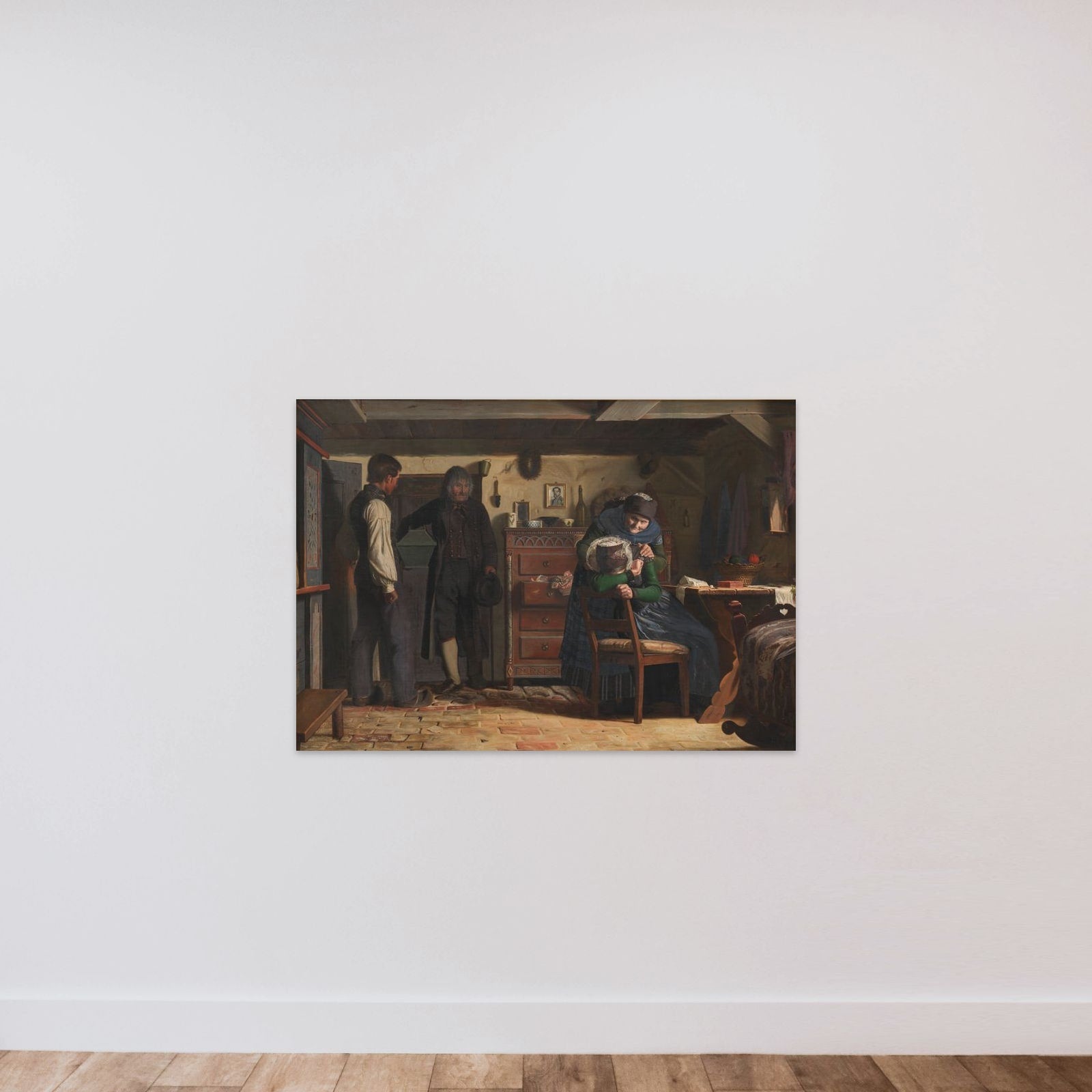 Landsbysnedkeren bringer kisten til det døde barn unframed — shown to scale