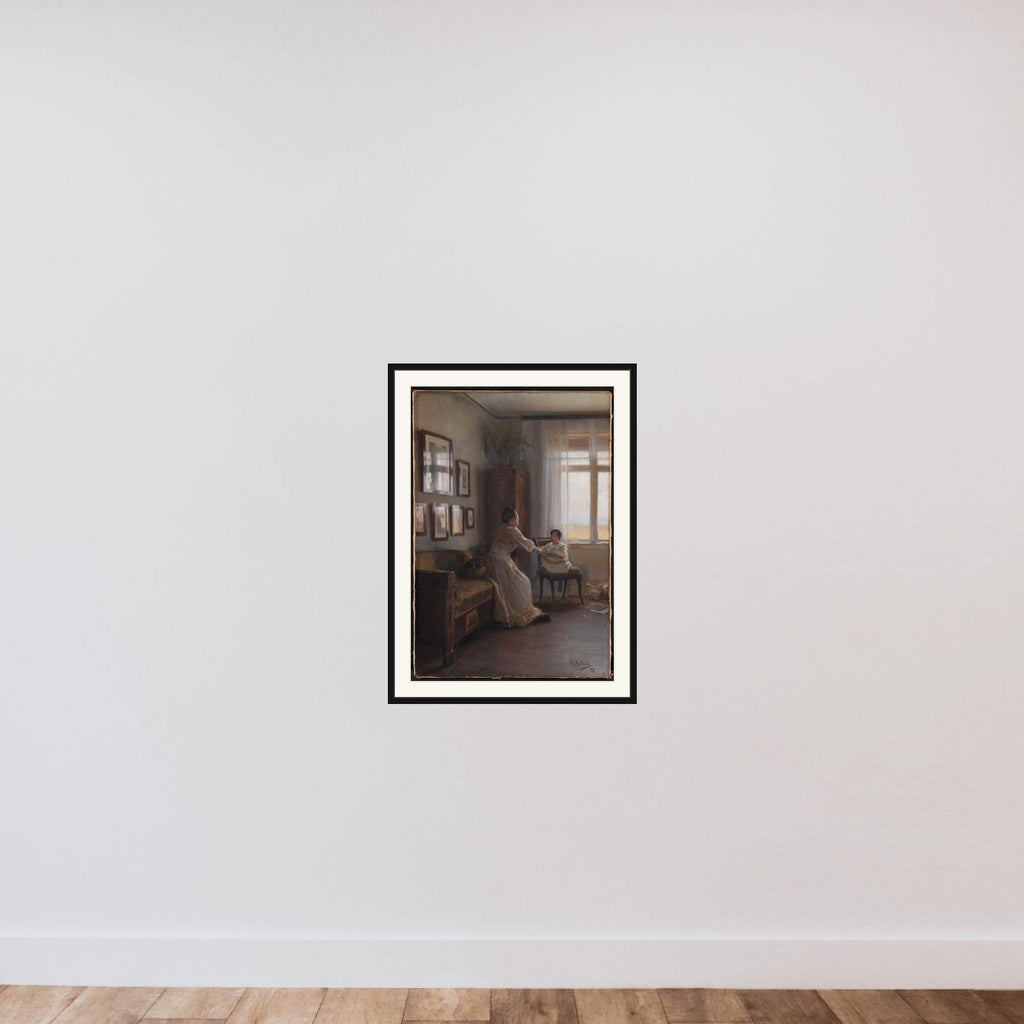 Interiør med kunstnerens hustru og barn framed — shown to scale