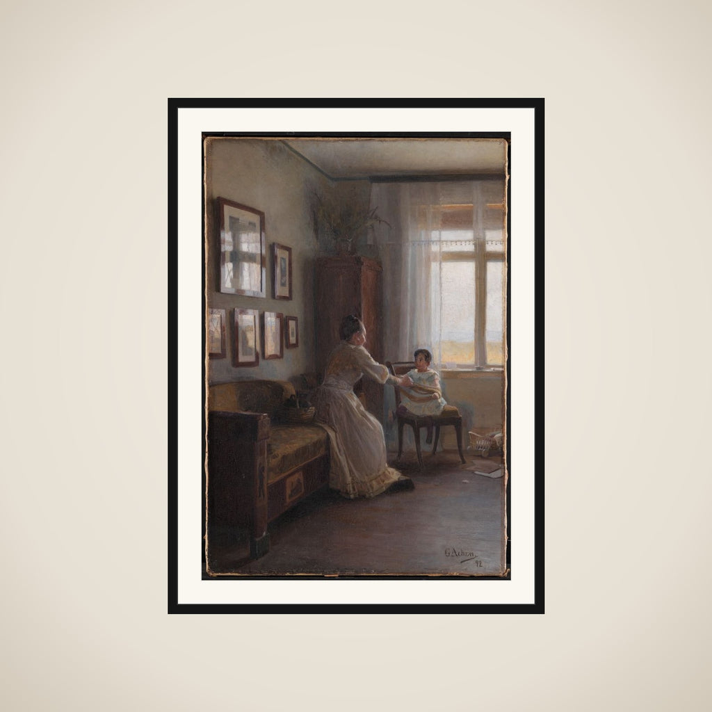 Interiør med kunstnerens hustru og barn framed