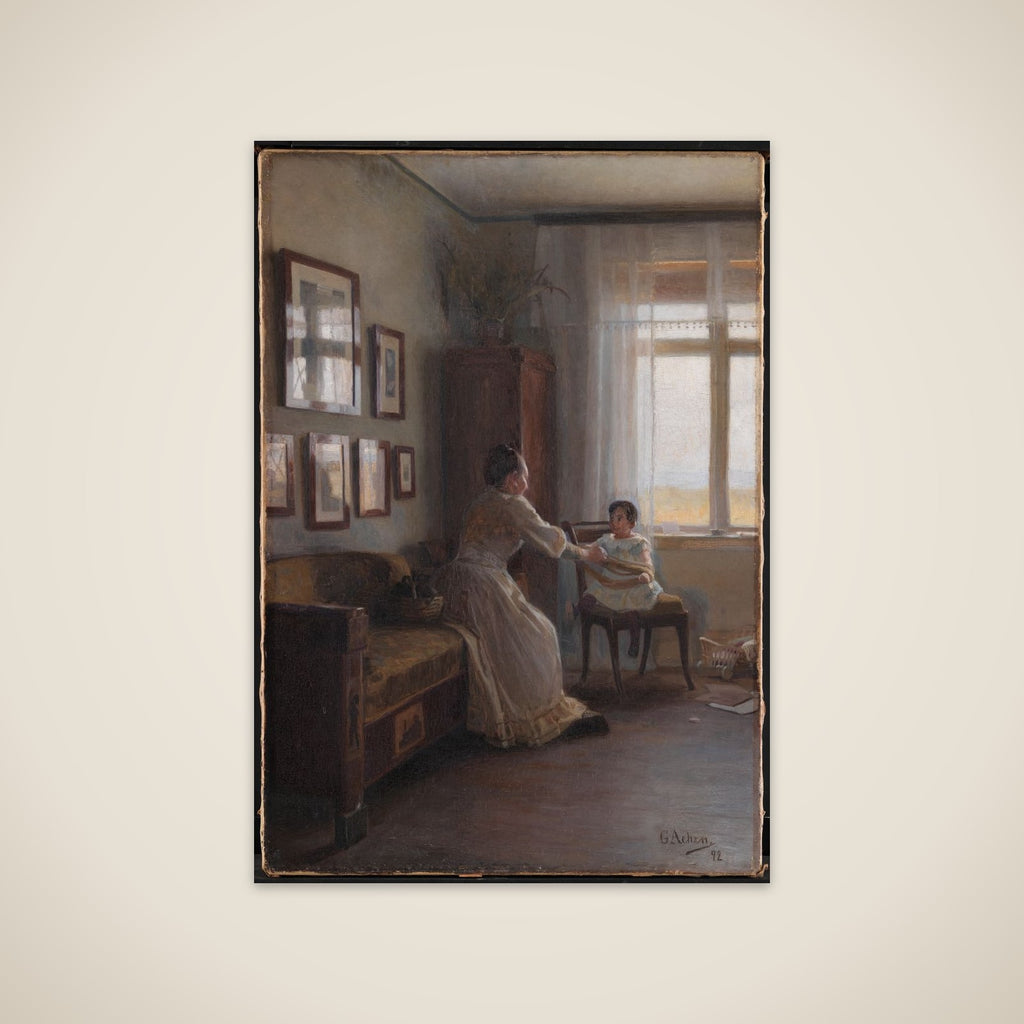 Interiør med kunstnerens hustru og barn unframed print
