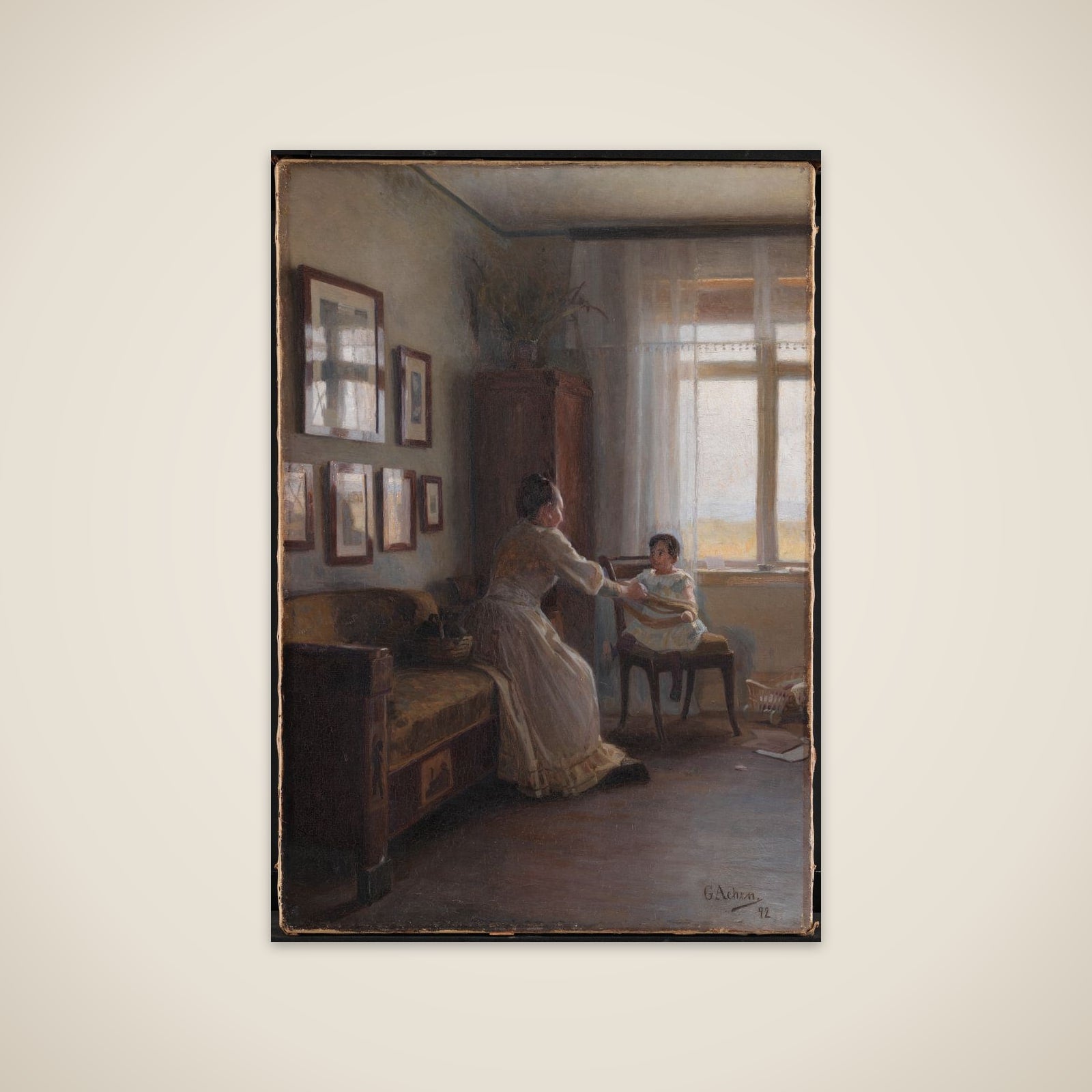 Interiør med kunstnerens hustru og barn unframed print