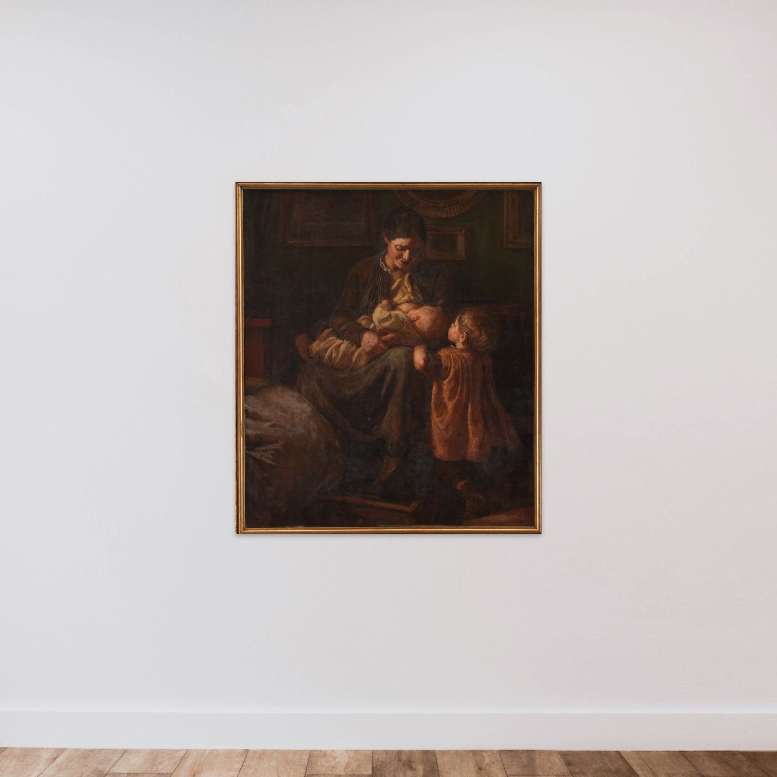 Kunstnerens hustru med to børn unframed — shown to scale