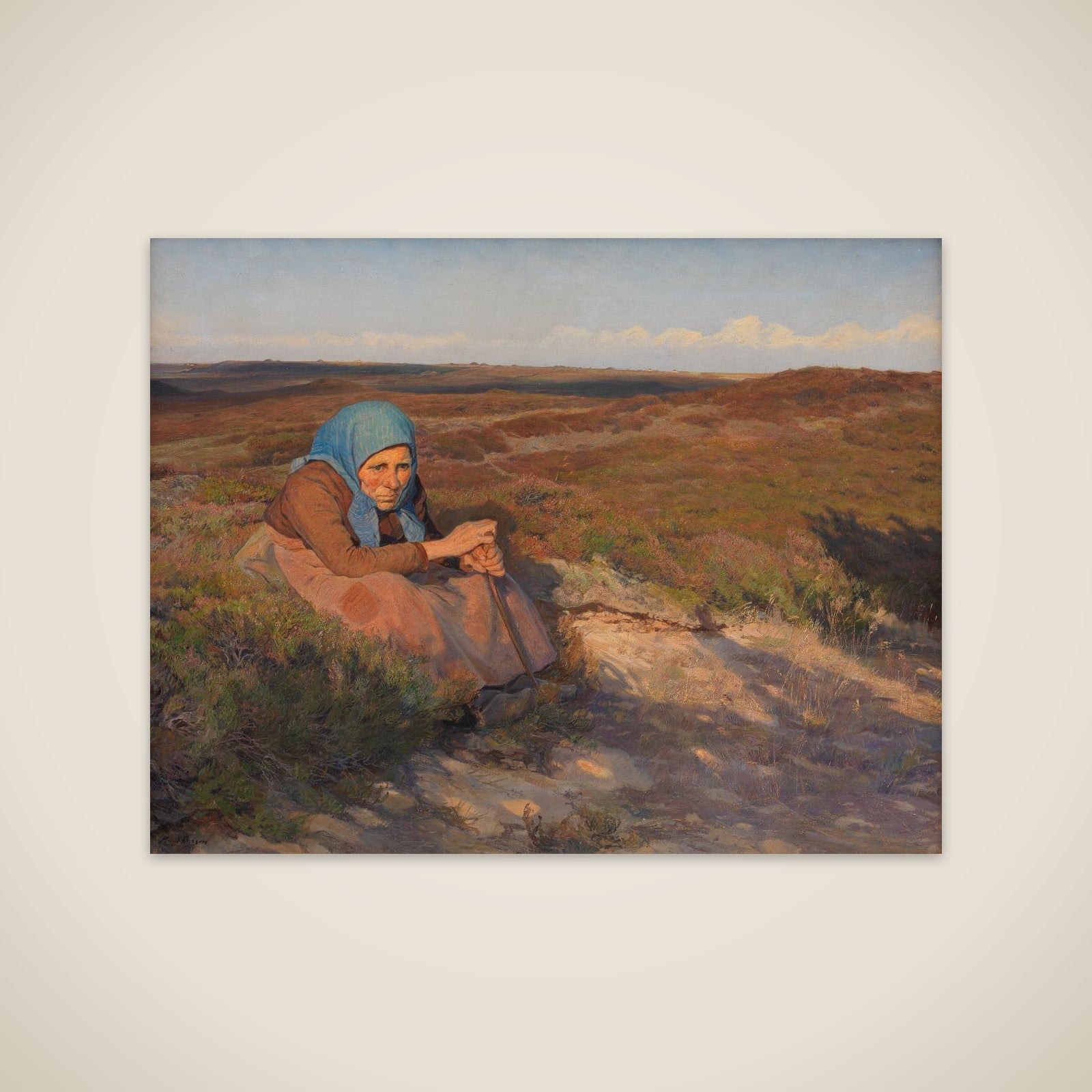 En gammel kone "Bette Dorte" på heden unframed print