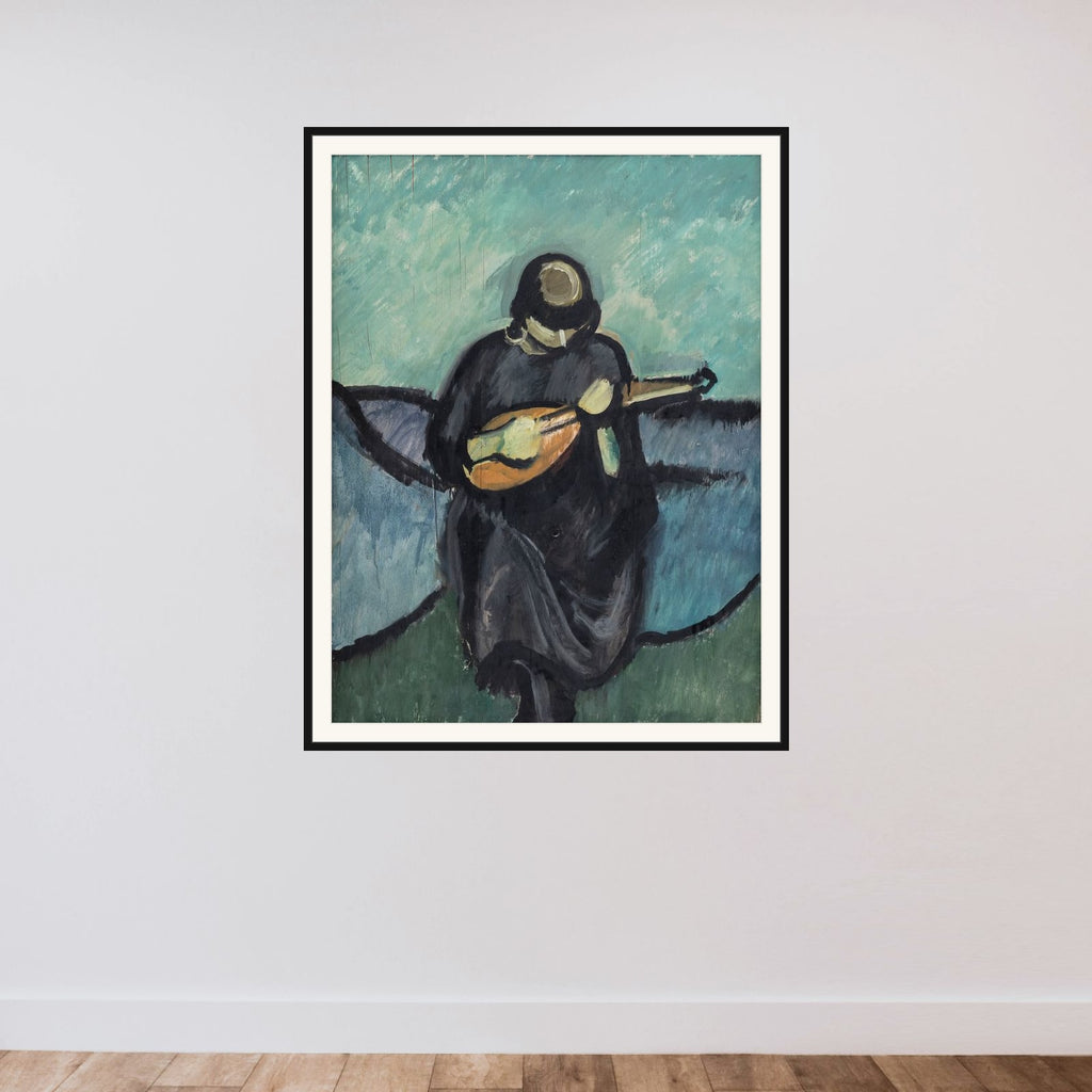 Mandolinspillerske framed — shown to scale