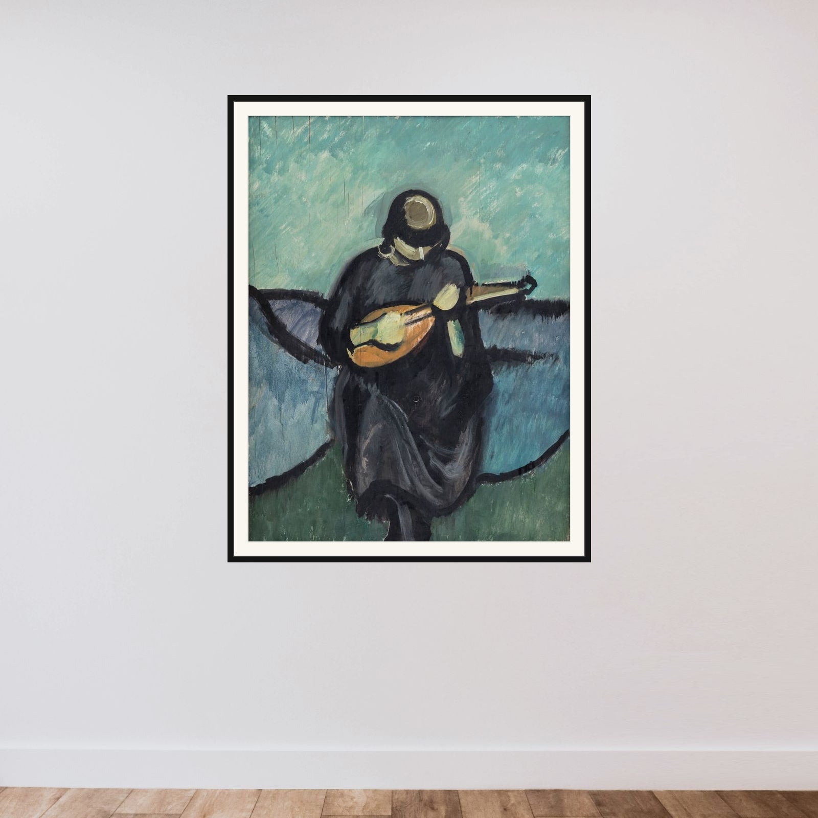 Mandolinspillerske framed — shown to scale