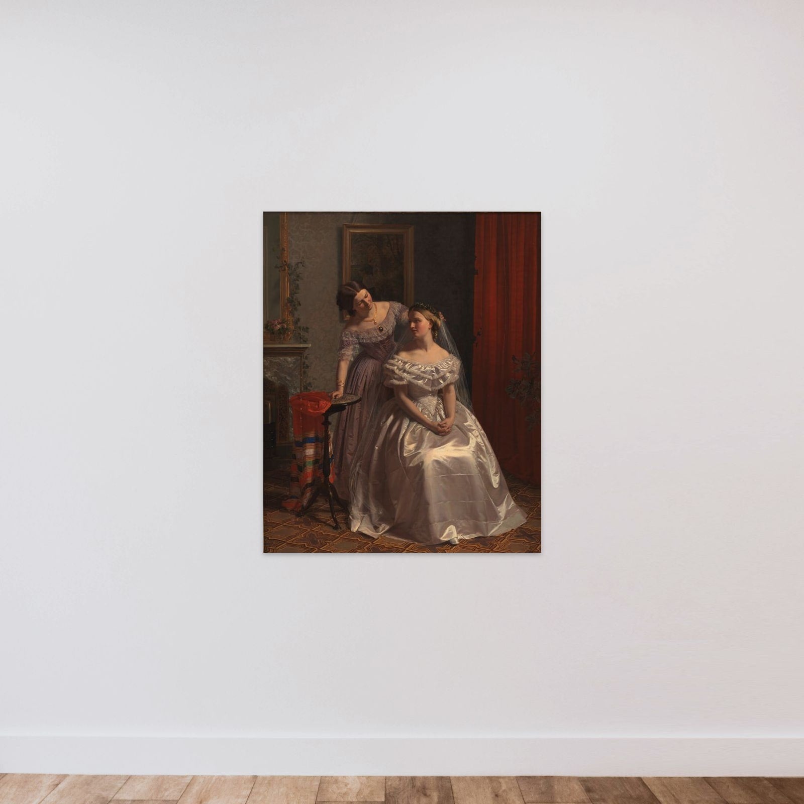Bruden smykkes af sin veninde unframed — shown to scale