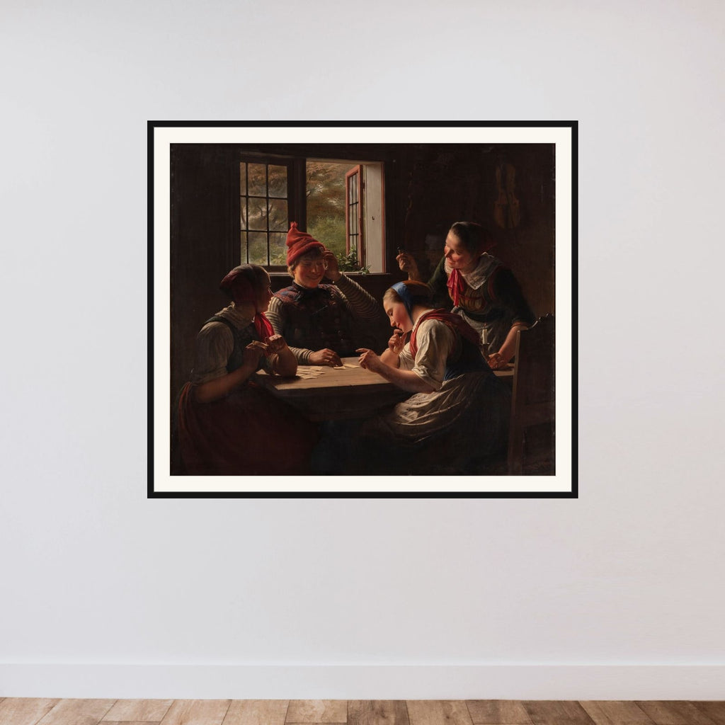 Sorteperspillerne framed — shown to scale