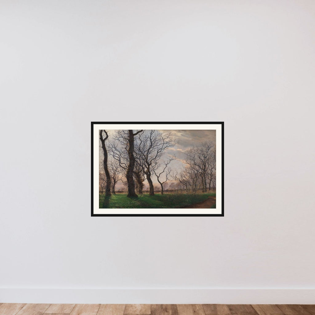 I udkanten af en egeskov en tidlig forårsmorgen framed — shown to scale