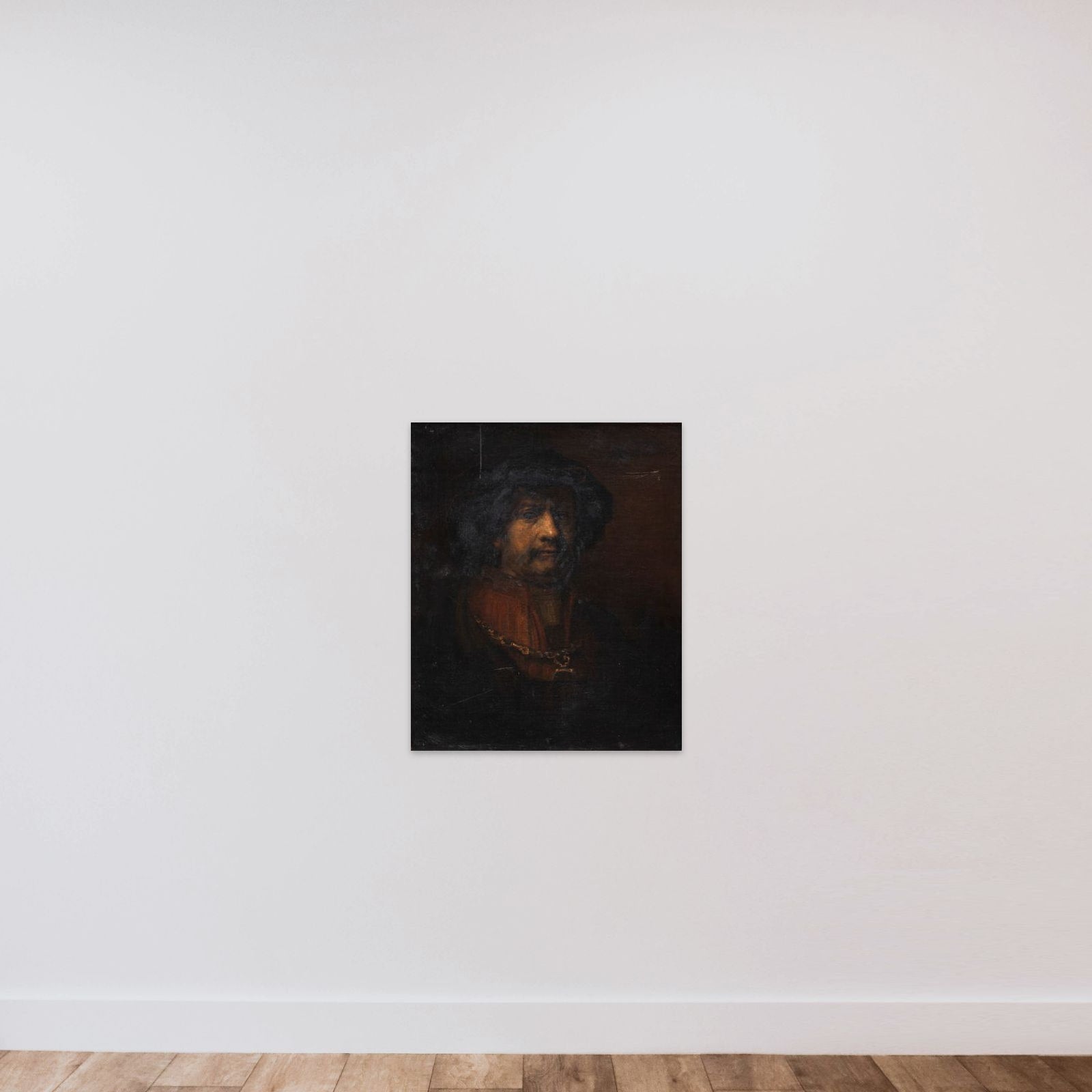 Portræt af Rembrandt unframed — shown to scale